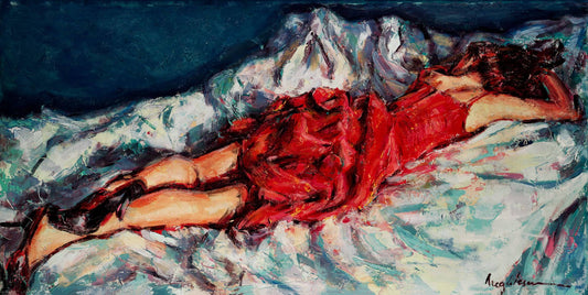 After Party Red Dress in Bed
