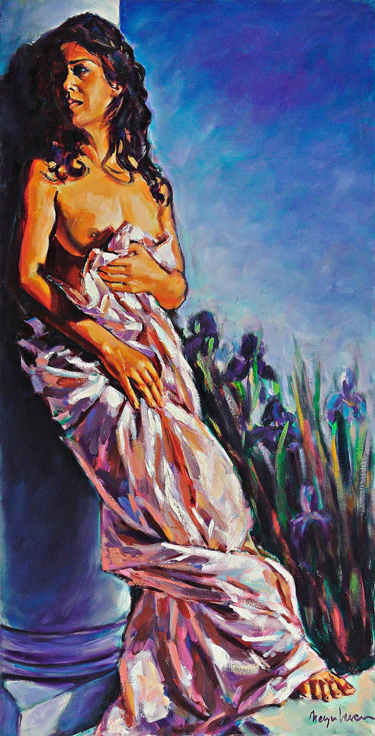 Beauty Leaning on Column with Irisis